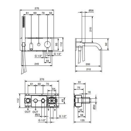 Смеситель для ванны Fantini Nostromo 50 13 E321B встраиваемый в стену черный