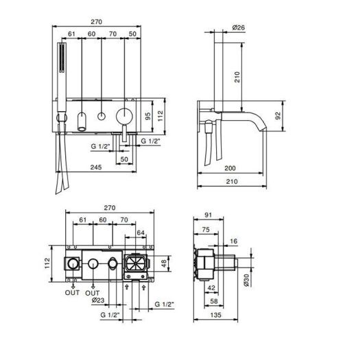 Смеситель для ванны Fantini Nostromo 50 13 E321B встраиваемый в стену черный - фото 2