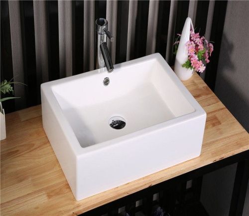 Раковина из сантехнического фаянса CeramaLux 9129 50х40 накладная цвет белый 1 отверстие под смеситель - фото 4