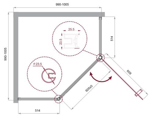 Душевой уголок BelBagno UNO-195 UNO-195-P-1-100-C-NERO 100х100 стекло прозрачное профиль черный без поддона - фото 2