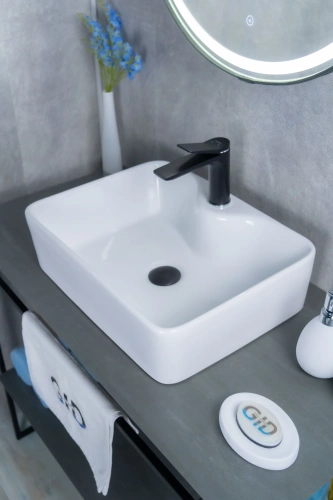 Раковина керамическая Gid Geométrico 51176 50х40 накладная цвет белый 1 отверстие под смеситель - фото 4