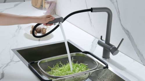 Смеситель для кухни Paulmark SERPENTINE Se213222-GRM на мойку серый - фото 3