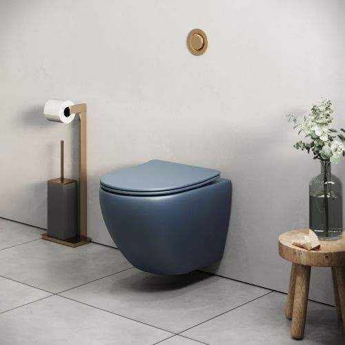 Унитаз подвесной Grossman Color GR-4455BLMS синий с сиденьем микролифт безободковый каскадный смыв - фото 5