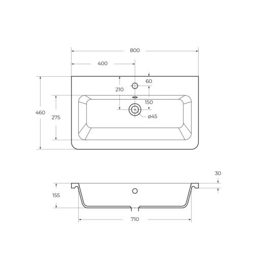 Раковина керамическая BelBagno Urban 12080-KL 80х50 накладная цвет белый 1 отверстие под смеситель - фото 2