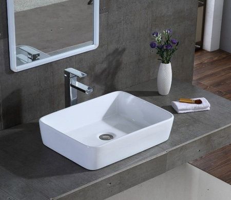 Раковина из сантехнического фаянса CeramaLux 9103 50х40 накладная цвет белый без отверстий под смеситель