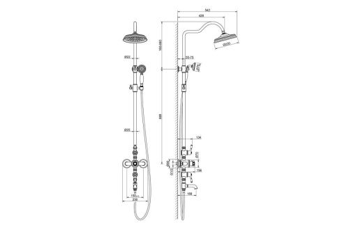 Душевая стойка Aquatek КЛАССИК AQ2543PG настенная цвет золото с термостатом - фото 3