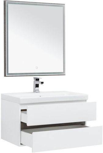 Комплект мебели: тумба с раковиной + зеркало Aquanet Беркли 00258969 80х50 подвесной цвет белый - фото 2