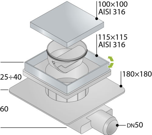 Душевой трап OMP Tea Tirana 2665.592.8 нержавеющая сталь - фото 3