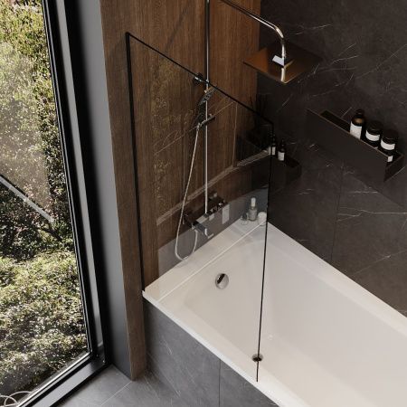 Шторка на ванну Teymi Timo T00274 70х140 стекло прозрачное профиль черный ориентация универсальная