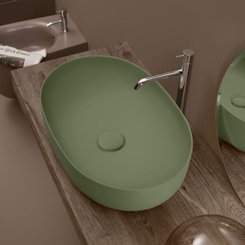 Раковина из сантехнического фарфора Kerasan Nolita 534311 60х40 накладная цвет зеленый без отверстий под смеситель