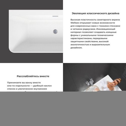 Ванна акриловая Wellsee Bromance 231603000 170х80 пристенная асимметричная с ножками - фото 5