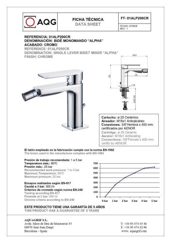 Смеситель AQG Alpha 01ALP200CR на биде хром - фото 2