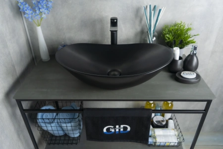 Раковина керамическая Gid Lago 53337 60х40 накладная цвет черный без отверстий под смеситель