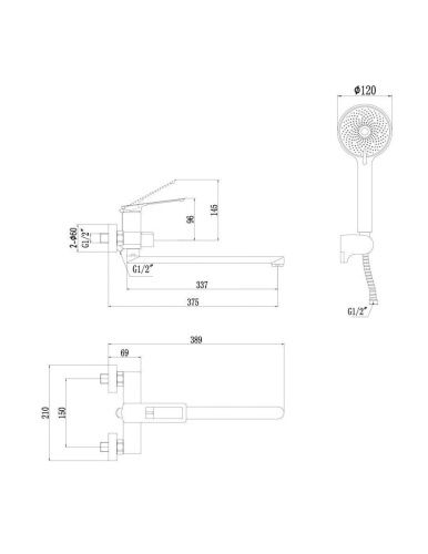 Смеситель для ванны и душа Savol S-009024C настенный золото - фото 2