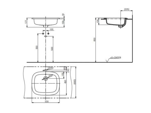 Раковина из сантехнического фаянса Toto LW763Y 50х50 встраиваемая цвет белый - фото 3
