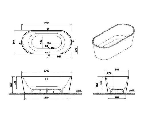 Ванна акриловая Vitra Geo 65370006000 170х80 отдельностоящая овальная с ножками - фото 4