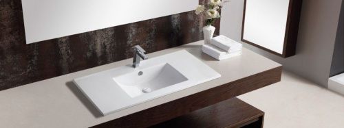 Раковина из сантехнического фаянса CeramaLux 9090E 90х50 встраиваемая цвет белый 1 отверстие под смеситель - фото 4