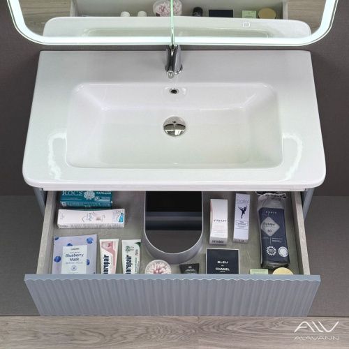Тумба с раковиной Alavann Wave ALV1113000 80х50 подвесная цвет серый - фото 3