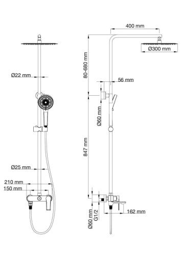 Душевая стойка Wonzon & Woghand Brilliant WW-88047079-BGM настенная цвет серый - фото 2