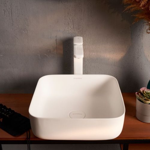 Раковина из искусственного камня MonteBianco Loreto Piazza 360 12018 40х40 накладная цвет белый без отверстий под смеситель - фото 2