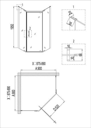 Душевой уголок Niagara Nova 68050811BLACK 90х90 стекло прозрачное профиль черный без поддона