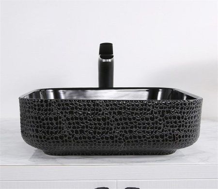 Раковина из сантехнического фаянса CeramaLux D1303H004 40х40 накладная цвет черный без отверстий под смеситель
