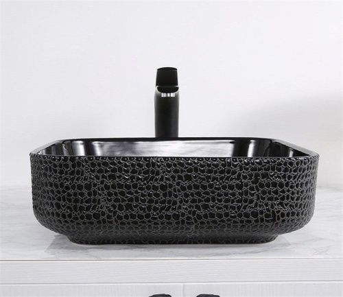 Раковина из сантехнического фаянса CeramaLux D1303H004 40х40 накладная цвет черный без отверстий под смеситель - фото 2