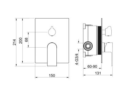 Смеситель для ванны Aquatek ЛИРА AQ1446MB встраиваемый в стену черный