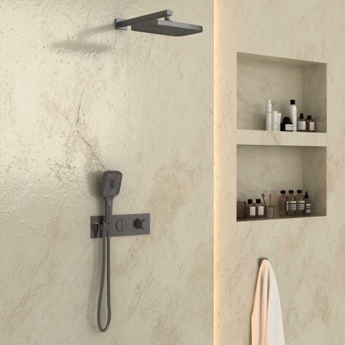 Душевая система Vincea VSFW-422T1GM встраиваемая в стену цвет вороненая сталь с термостатом