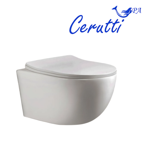 Унитаз подвесной Cerutti SPA CT10361 белый с сиденьем микролифт безободковый каскадный смыв - фото 2