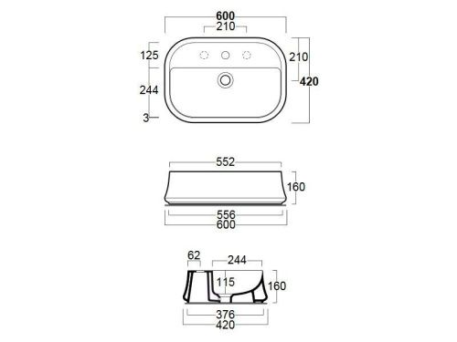 Раковина из сантехнического фаянса Simas SH 09 60х40 накладная цвет белый - фото 3