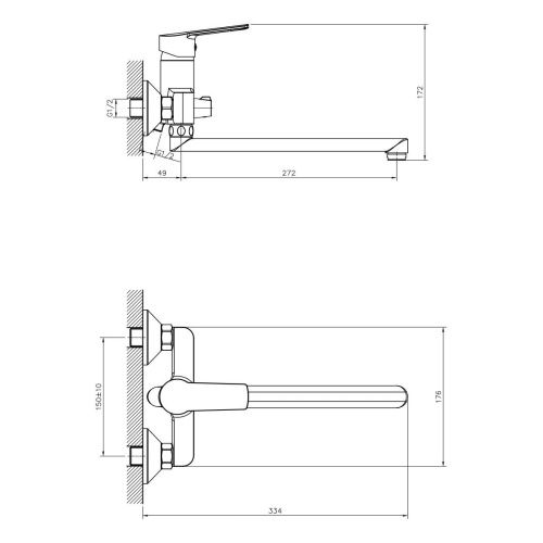 Смеситель для ванны и душа DECOROOM DR22 DR22043 настенный хром - фото 2