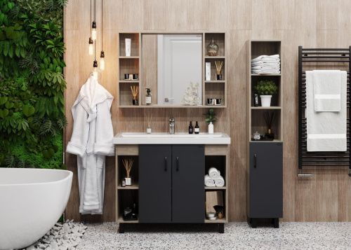 Тумба под раковину Onika Тимбер 110010 100х50 напольная цвет серый/коричневый - фото 4