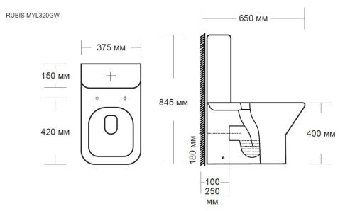 Унитаз напольный с бачком MILLEAU MYL320GW RUBIS MYL320GW белый с сиденьем микролифт безободковый смыв воронка-водоворот - фото 2