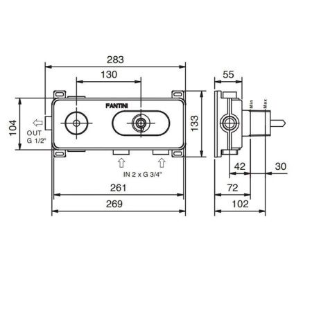 Внутренняя часть термостатического смесителя для душа, 1 источник Fantini Fontane Bianche 19 00 D231A