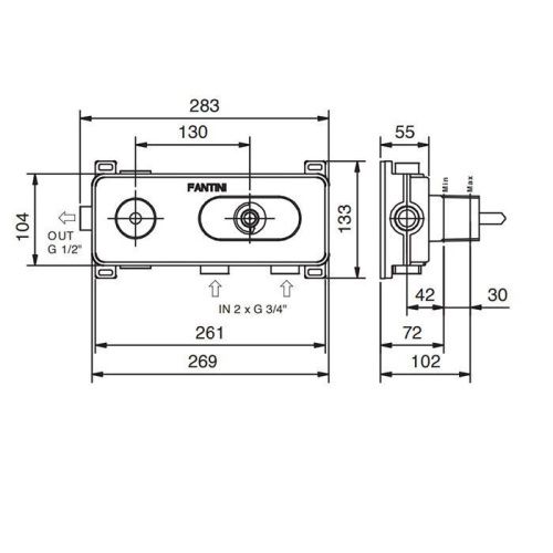 Внутренняя часть термостатического смесителя для душа, 1 источник Fantini Fontane Bianche 19 00 D231A - фото 2