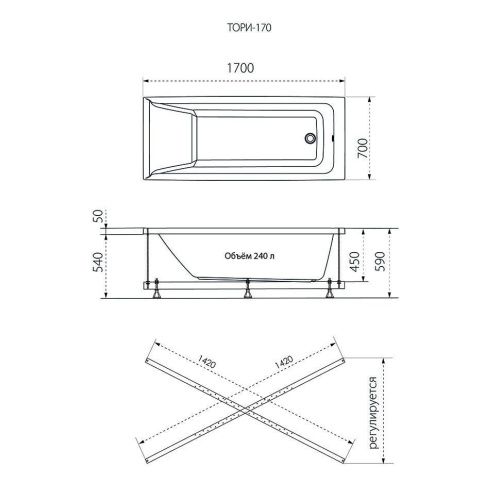 Ванна акриловая 1ACReal Тори Щ0000042932 170х70 пристенная прямоугольная без ножек и каркаса - фото 5