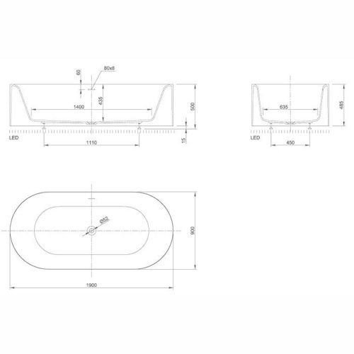 Ванна из искусственного камня Knief Moon 0600-030-01 190х90 встраиваемая прямоугольная - фото 2