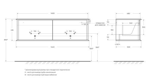 Тумба под раковину Cezares IDRA 55814 140х50 - фото 3