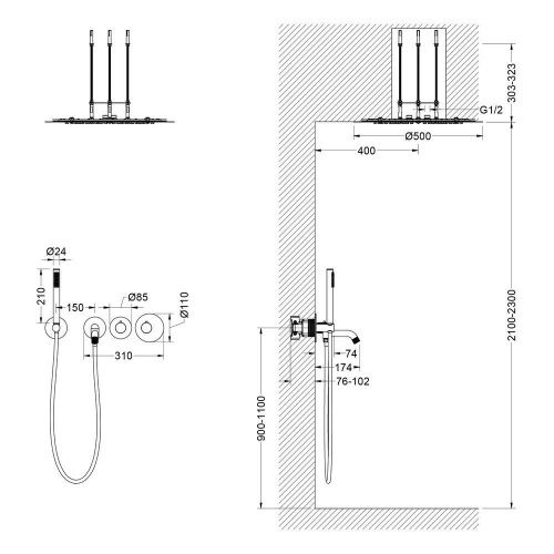 Душевая система Timo Saona SX-2358/17SM встраиваемая в стену цвет золото с термостатом - фото 2