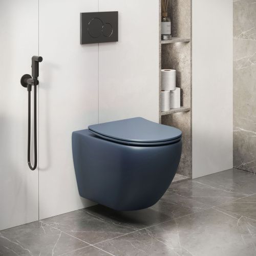 Унитаз подвесной Grossman Color GR-4411BLMS синий с сиденьем безободковый каскадный смыв - фото 5