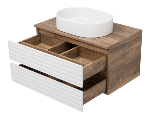 Тумба под раковину Brevita Dakota DAK-09080-19/01-2Я 80х50 подвесная цвет белый/коричневый - фото 4
