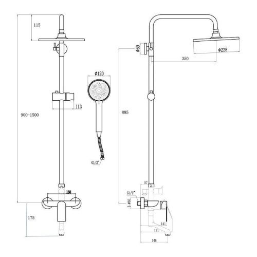Душевая стойка Fmark FS8845Q настенная цвет серый - фото 3