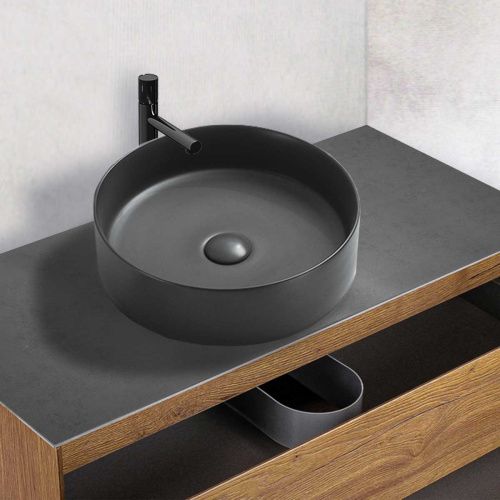 Раковина из сантехнического фарфора Vincea VBS-216MA 40х40 накладная цвет черный без отверстий под смеситель