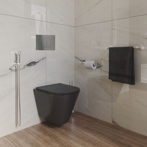 Унитаз подвесной Grossman Санфаянс GR-4477BMS черный с сиденьем микролифт безободковый каскадный смыв - фото 4