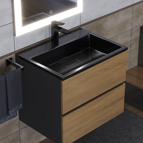 Раковина из искусственного камня Uperwood Barsa 3939193461 60х50 полувстраиваемая цвет черный - фото 2