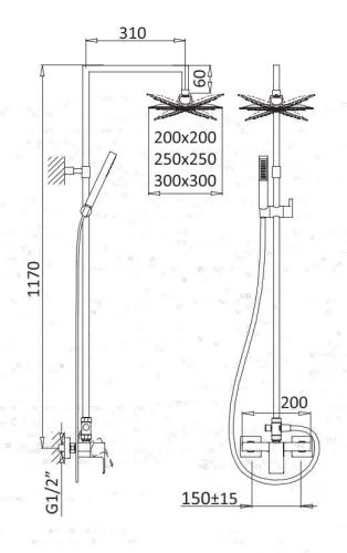 Душевая стойка Cezares PORTA PORTA-CD-NOP настенная цвет черный - фото 2