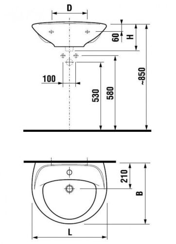 Раковина из сантехнического фарфора Jika Lyra 8142720001049 60х50 подвесная цвет белый - фото 2