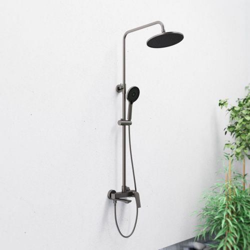 Душевая стойка Tokito Rain TOK-RAI-1017GM настенная цвет вороненая сталь - фото 4