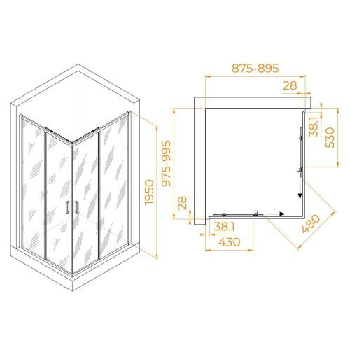 Душевой уголок RGW Passage 030824690-14 100х90 стекло прозрачное профиль черный без поддона - фото 3
